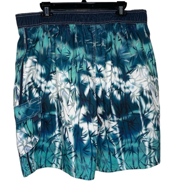 Joe Boxer Classic Tropical Print Swim Trunks (Size:L, Color:Blue-Teal-White) - Picture 2 of 4